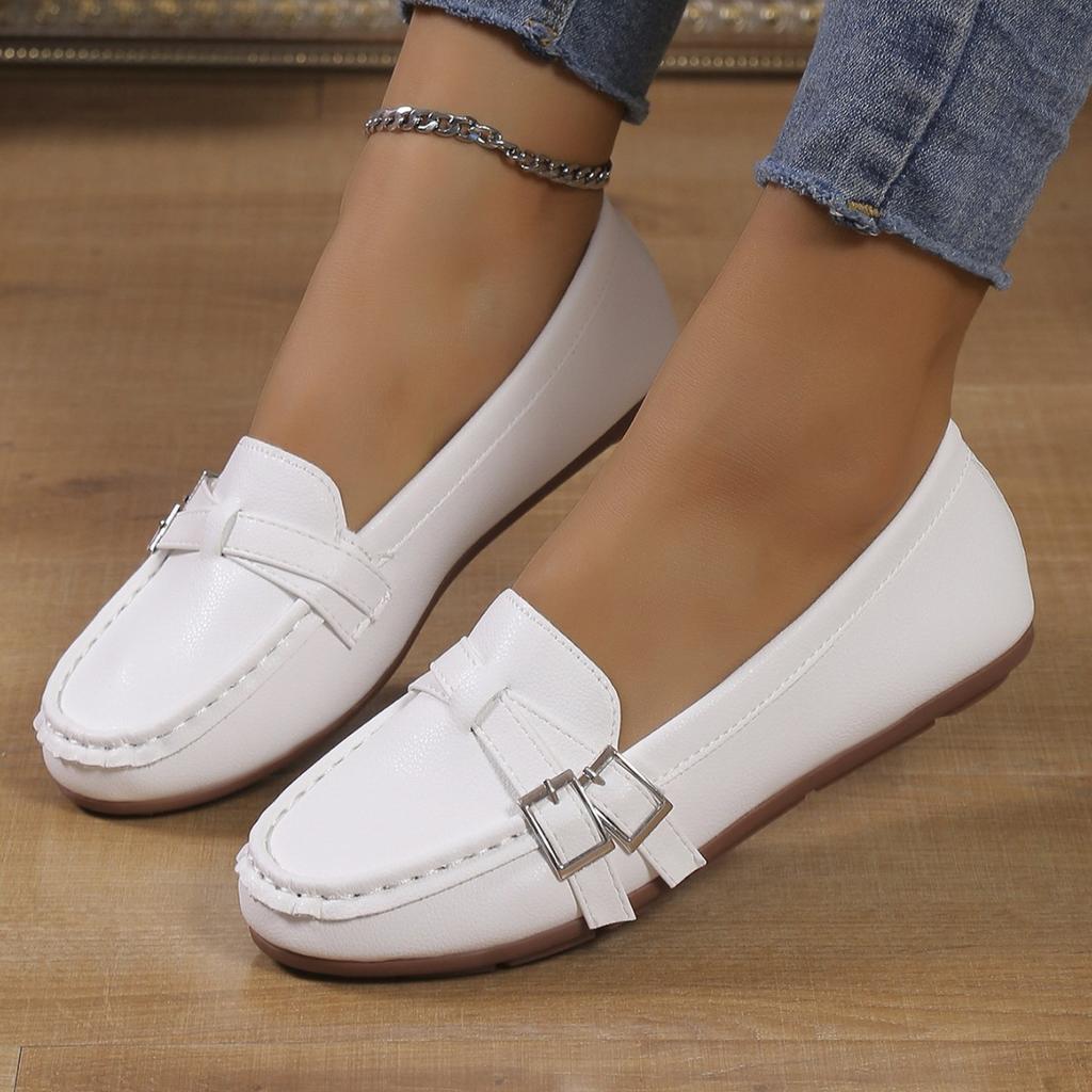 Fashion Flat single shoes women 2025 spring new foreign trade fashion belt buckle round head comfortable slip-on casual bean shoes