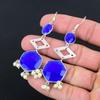 Sterling Silver Blue Sapphire Gemstone Wedding Drop Dangle Boho Earrings Jewelry