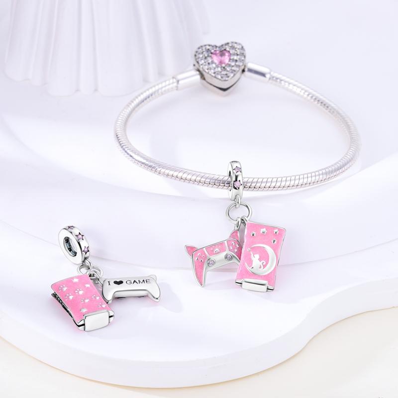 Charms Copper Pink Game Console Controller Pendants Fit Charms Plata Original Bracelet Beads Women Jewellery Making Diy