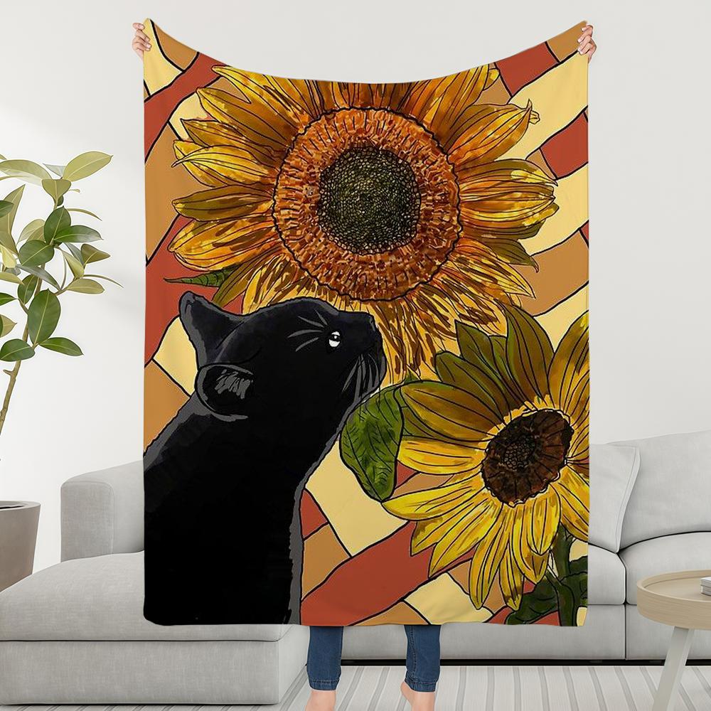 Blanket Throw Super Cosy Cat Plush Art Sunflower Living Room Sofa Couch And Childish Birthday Gifts