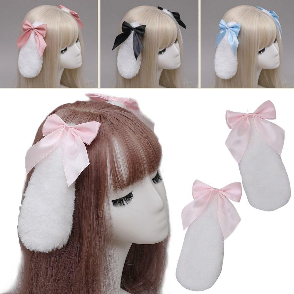 Plush Lolita Hairclips Soft Cosplay Headwear Kawaii Bunny Ears Hairpin  Party Wear