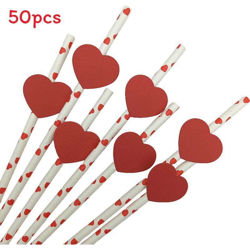 Ecofriendly Heart Card Disposable Paper Straws For Cake And Party Decor