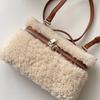 Bag Lady, New High-end Retro Wool Lamb Portable Box Bag Niche Design Shoulder Messenger Bag