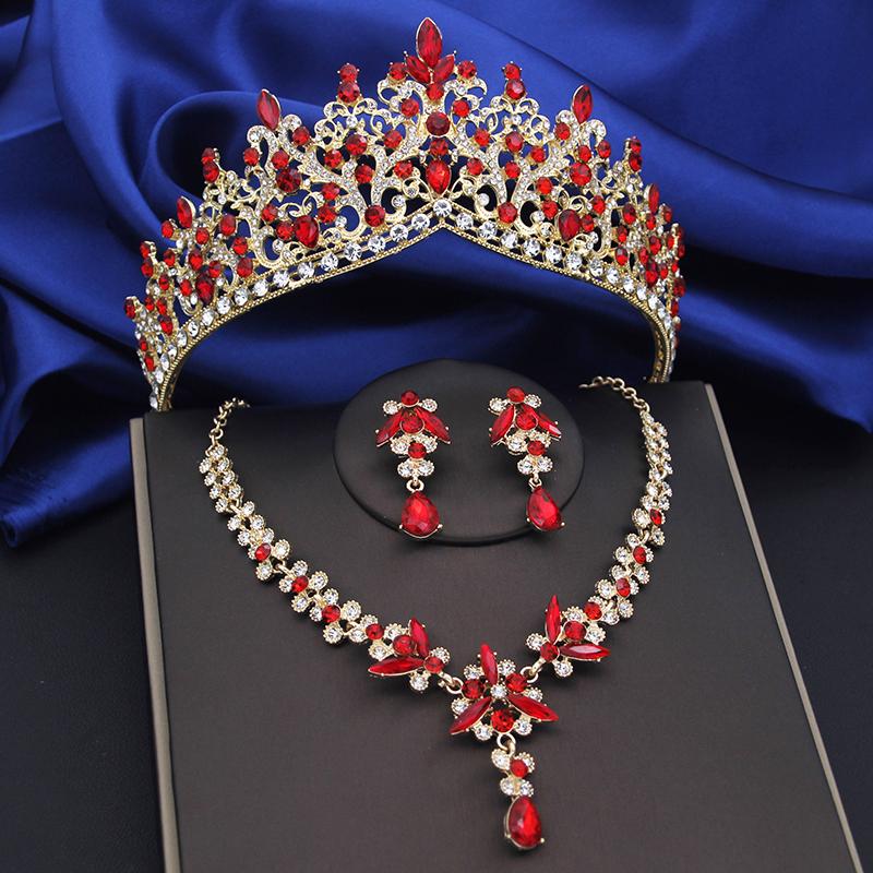 Purple Crystal Bridal Jewelry Sets Women Tiaras Bride Necklace Earrings for Wedding Crown Jewelry Set Prom