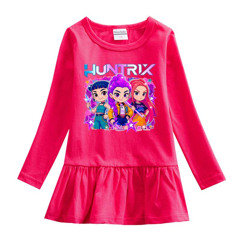 Dziewczęca Sukienka Kpop Rumi Zoey Mira z Nadrukiem Huntrix i Plisowaną Siateczką