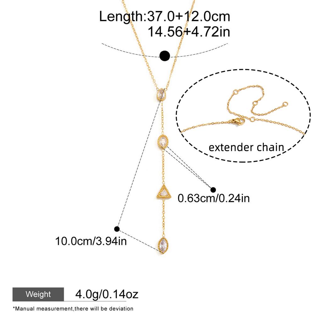 Yori Exquisite White Geometric Cubic Zirconia Y-chain Necklace 18k Golden Pvd Plated Stainless Steel 2026 Basic Jewelry