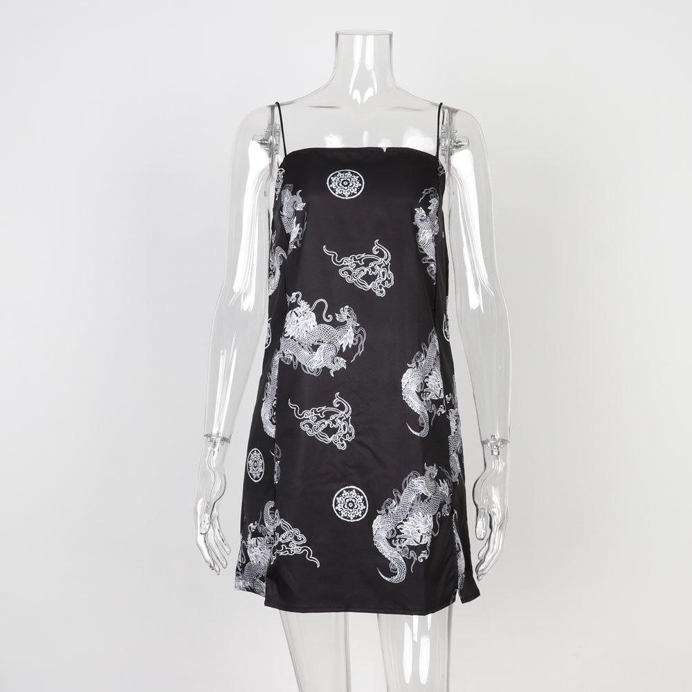 

Вінтажна тонка міні-сукня Harajuku з принтом дракона, літня літня жіноча вулична вечірка на лямках з відкритою спинкою, вечірні халати M чорний