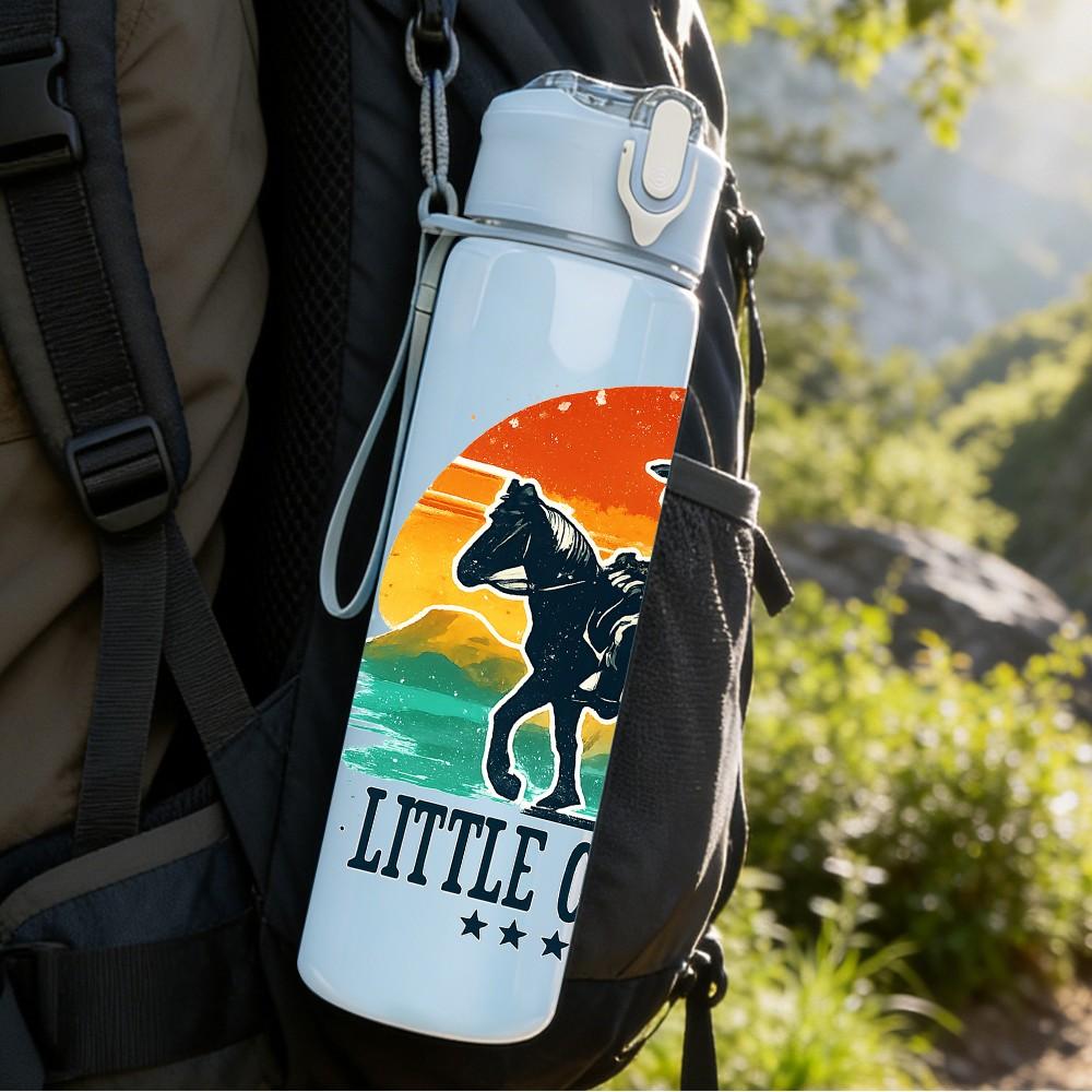 1PC Little Cowboy Horse Sunset 750ml Color Plastic Sports Water Bottle Leakproof Flip Straw Lid Suitable for Sports Office Home Use