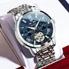 OLEVS Automatic Mechanical Skeleton Luxury Dress Watch Stainless Steel Diamond Men's Watch Blue