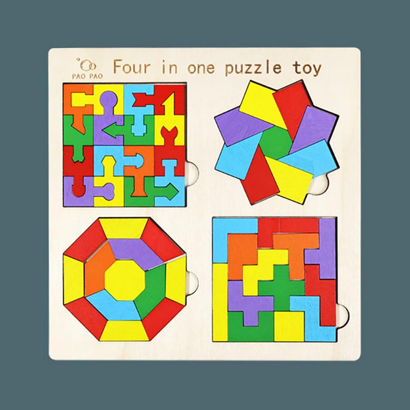 

4 в 1 Монтессори Танграм Пазл Игрушка Деревянная Геометрическая Форма Разноцветный Познавательный Пазл Деревянные Строительные Блоки Подарки Для Детей