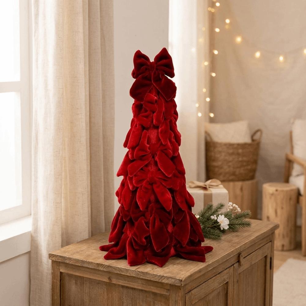Handmade Craft Velvet Bow Christmas Tree Exquisite Holiday Tabletop Decoration Party