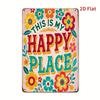 Happy Place Welcome Sign Colorful Floral Metal Wall Art 8x12 Inch Durable Home Garden Decor