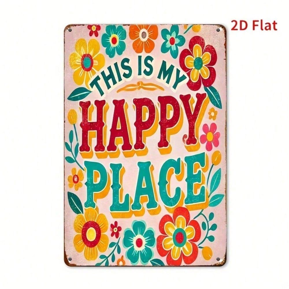 Happy Place Welcome Sign Colorful Floral Metal Wall Art 8x12 Inch Durable Home Garden Decor