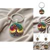 Life Tree Glass Pendant Keyring With Colorful Line Pattern For Festival And Recognition Gifts
