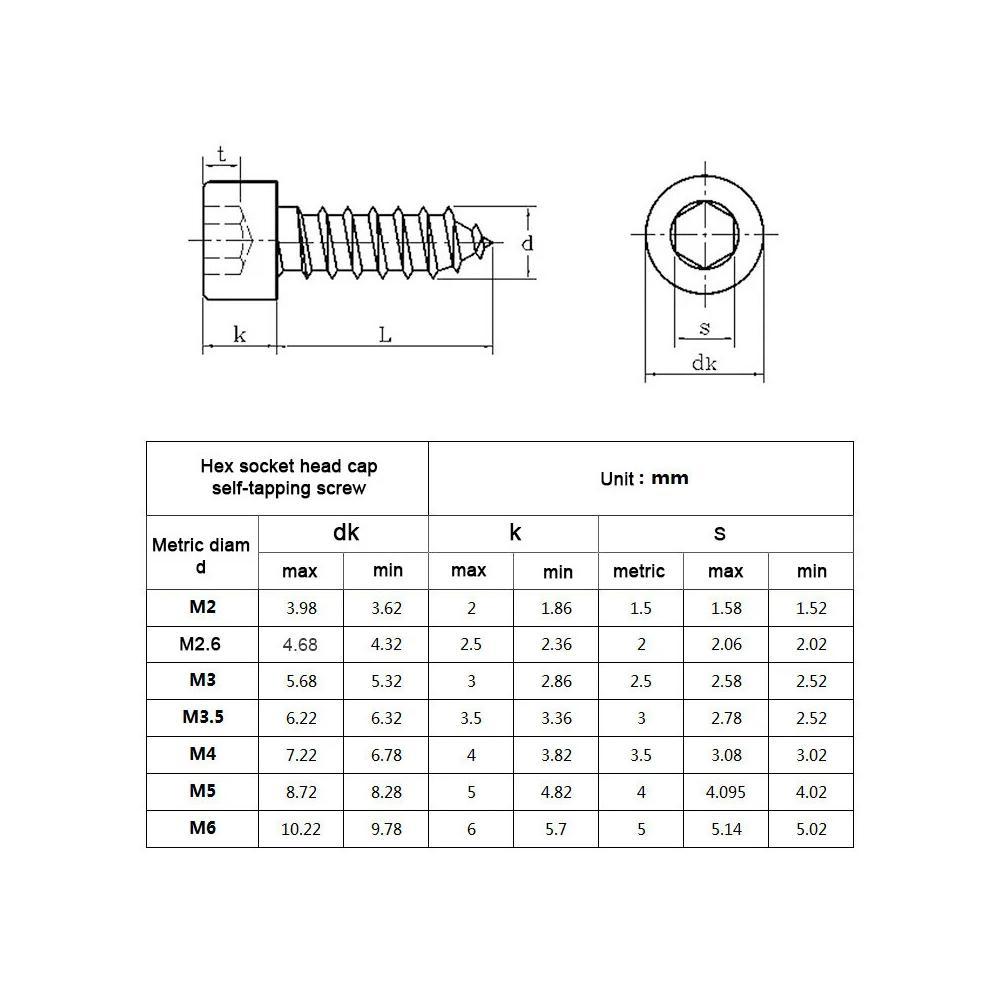 50/100pcs M2 M3 Cylinder Head Hex Socket Screws 304 Stainlesss Steel Fullys Threaded Self-Tapping Screws Suitable for Furniture, Machinery