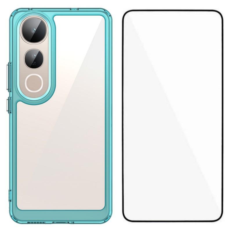 

For vivo V50 Lite 5G Phone Case WANLONFENG XC Series TPU Acrylic Cover with Tempered Glass (Big Lens Hole) Transparent Blue