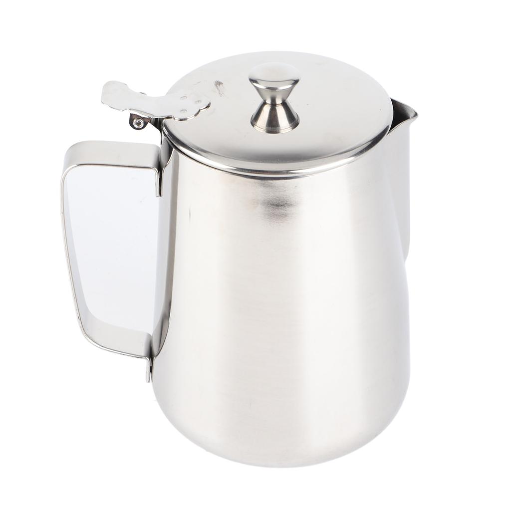Edelstahl Kaffeetasse Becher Milch Aufschäumen Krug Krug mit Deckel für Latte Kaffee Kunst(1500ml)