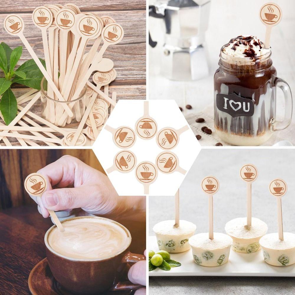 100Pcs Round Head Wooden Coffee Stirrers Wooden Drinking Stirring Stick  Kitchen Drinks
