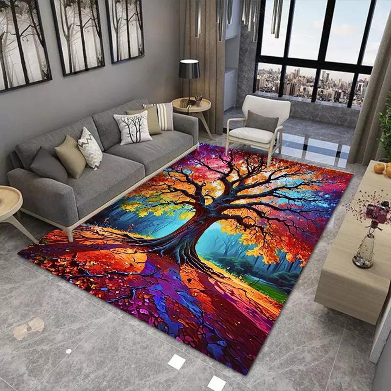 Colorful Tree Printing Large Area Rug Non-Slip Wear-resistant Carpet for Living Room Bedroom Soft Floor Mat Home Decor Fashion