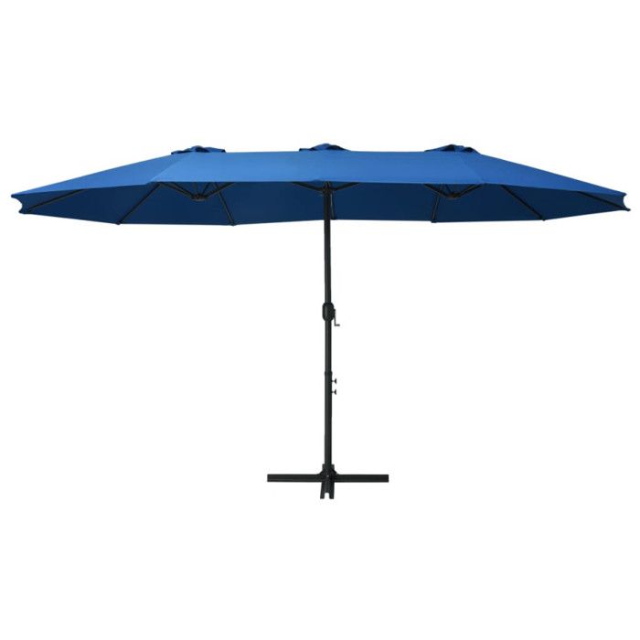 Parasol - Bleu - 460 x 270 cm - Double toit - Aluminium - Manuel