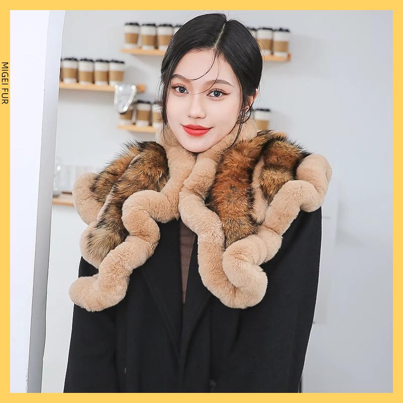 New Women Winter Real Rex Rabbit Fur Scarf Shawl Warm Soft Silver Fox Fur Scarves Female Fashion 100% Real Rex Rabbit Fur Poncho