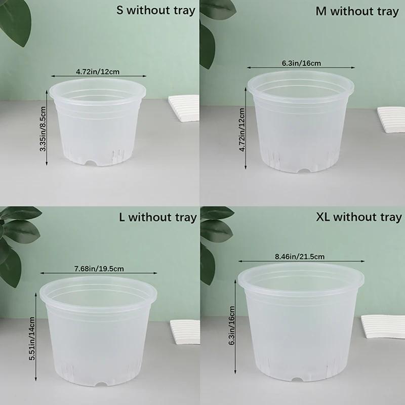 1Pc Transparent Round Orchid Pot With/Without Tray Root Control Plastic Orchid Pots With Holes Breathable Plant Growth Container
