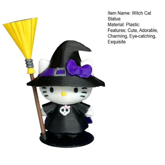 Halloween Witch Cat Figurine Cute 3D Printed Small Cat Witch Statue for Halloween Indoor Home Tabletop Shelf Decor