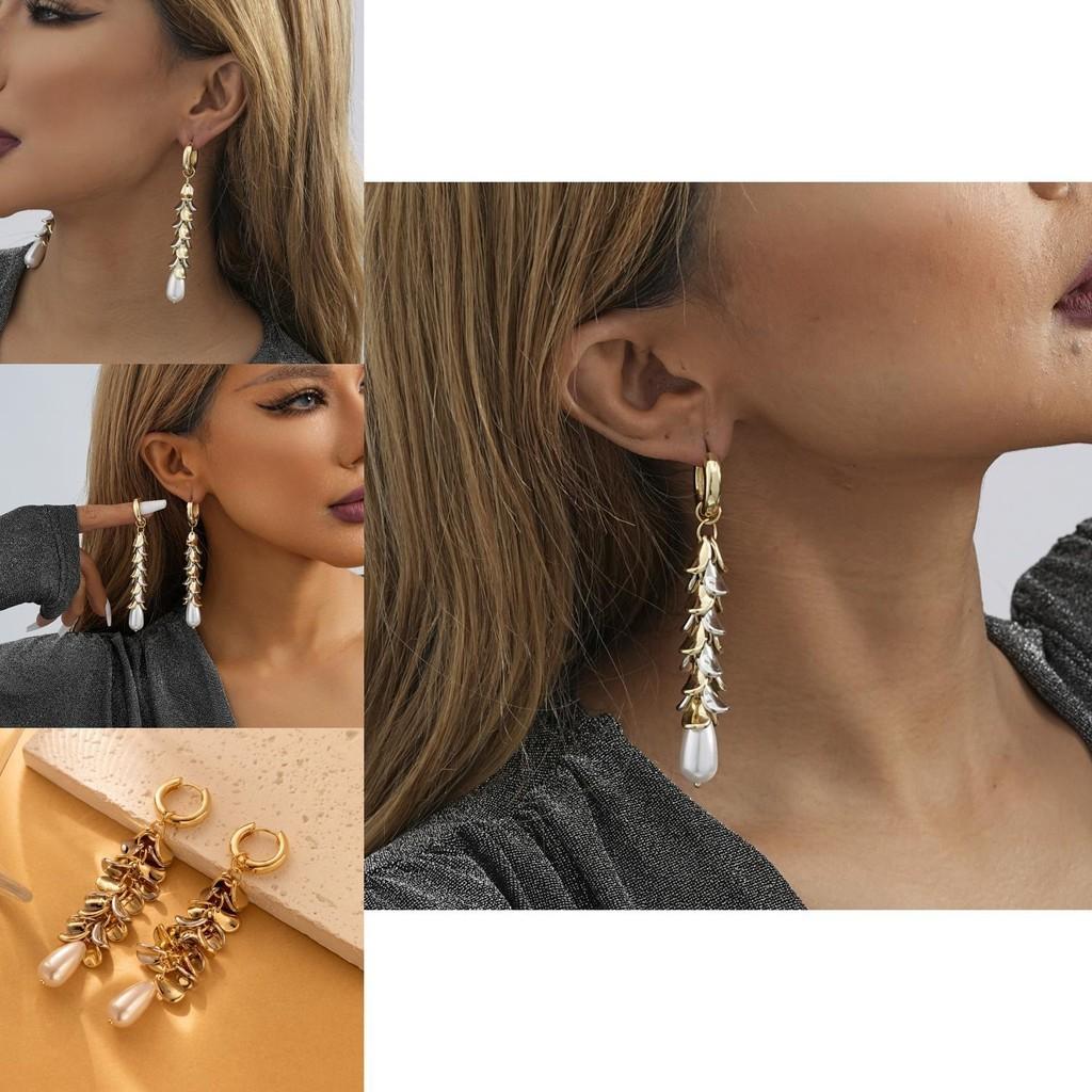 Stylish Gold-plated Asymmetric Earrings With Faux Pearl For Women Street Style