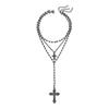 Collarbone Chain Triple Black Hip Hop Necklace Cross Pendant Dark Gothic Necklace