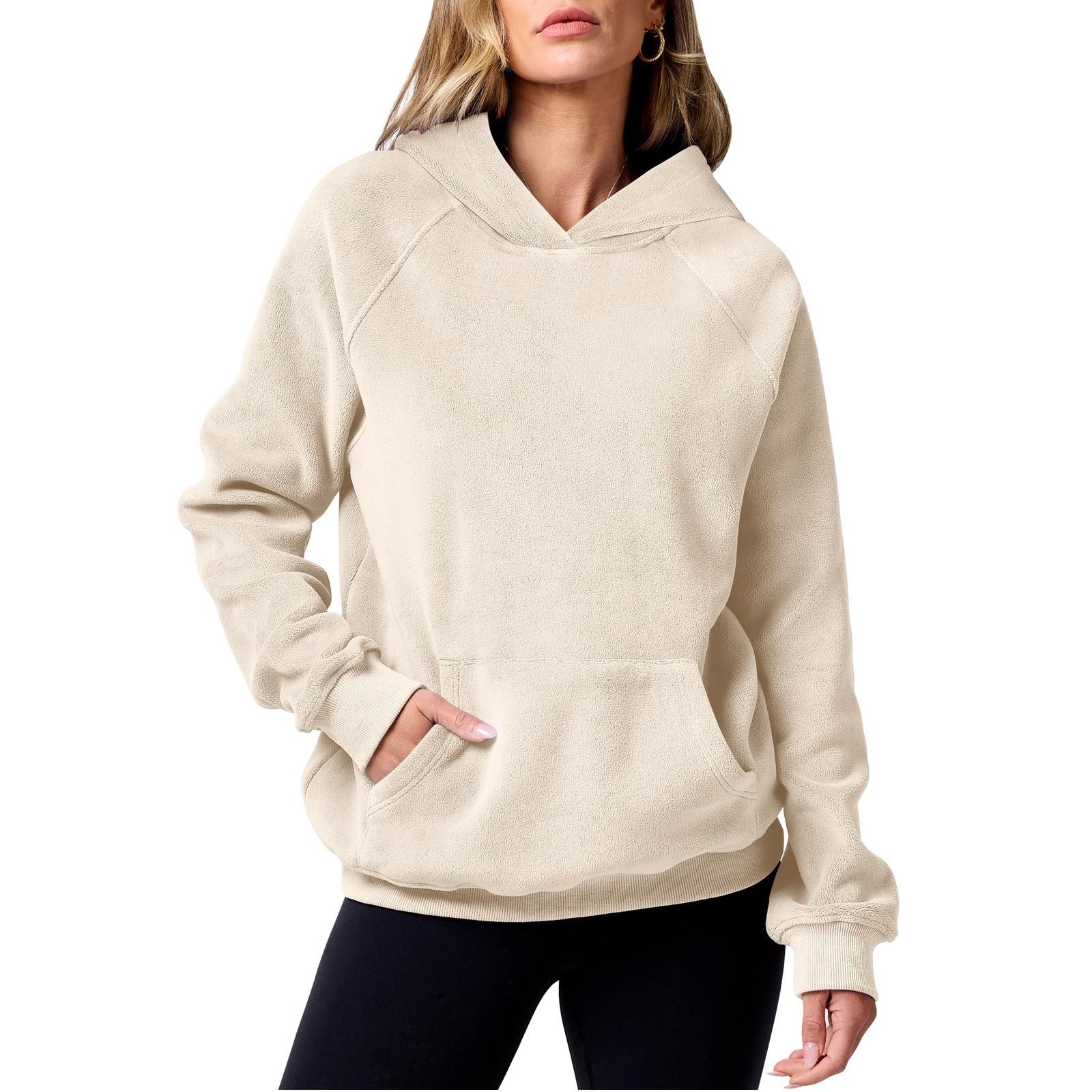 

Женские толстовки большого размера, флисовые толстовки, свитера с длинными рукавами, пуловер, осенняя одежда M бежевый