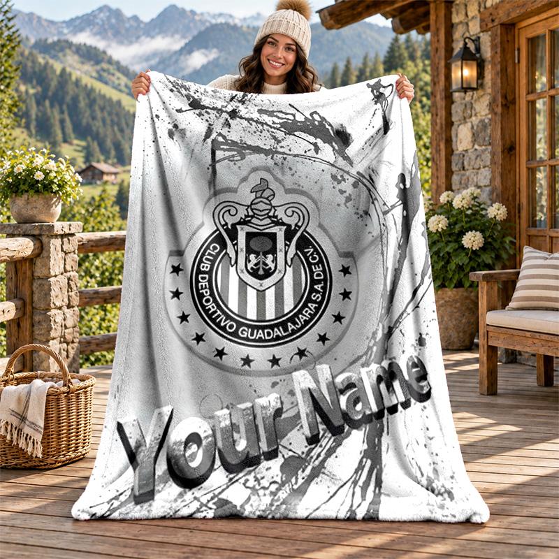 Deportivo Guadalajara Custom Name Flannel Blanket Personalized Soft Warm Plush Throw Blanket Customized Gift for Family Friends