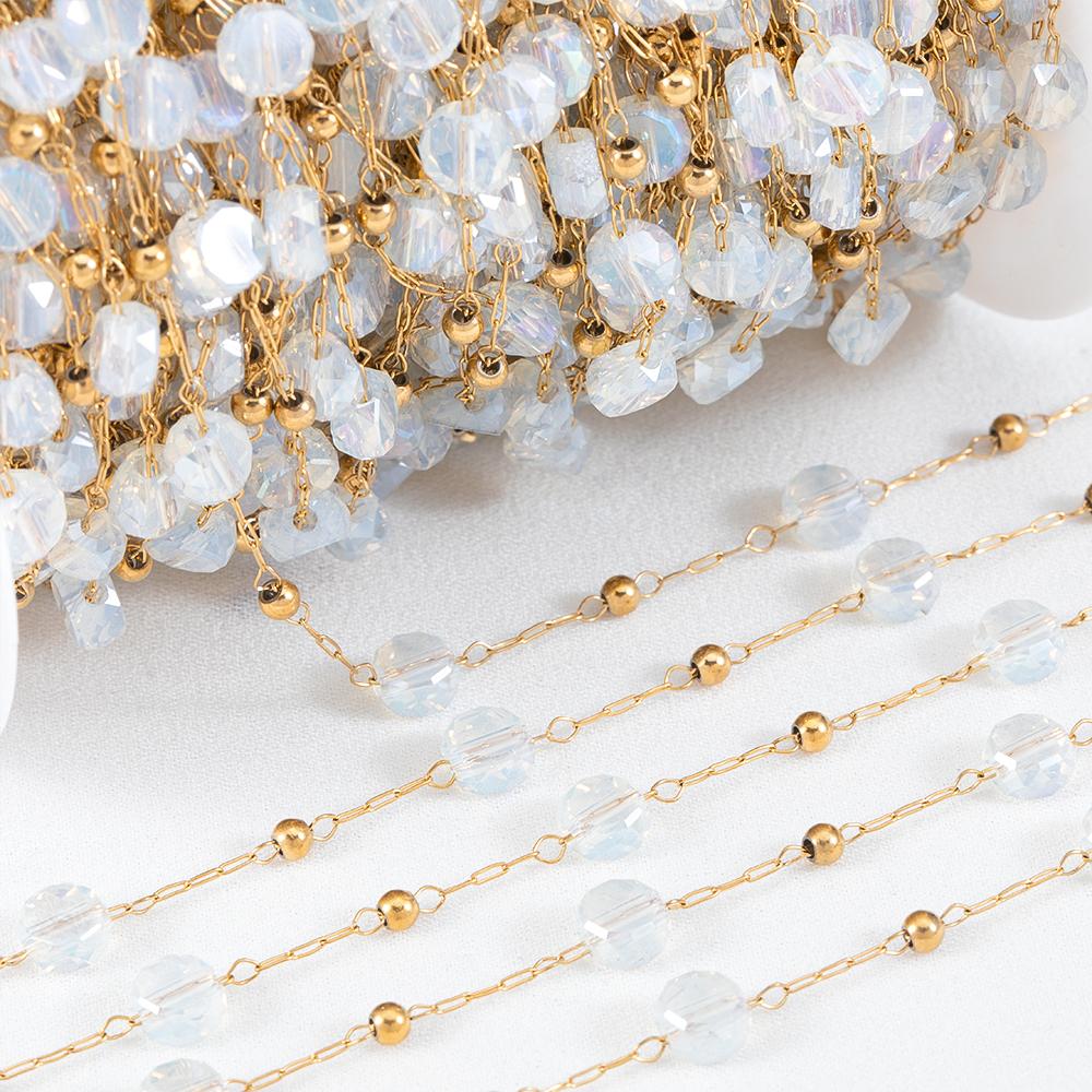 2meters 1meter Stainless Steel Love Heart Beaded Chain Clear Pink Green Crystal Chain for Necklace Bracelet Jewelry Making DIY