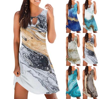Dames casual zomer bedrukte tank mouwloze jurk holle losse strandjurk