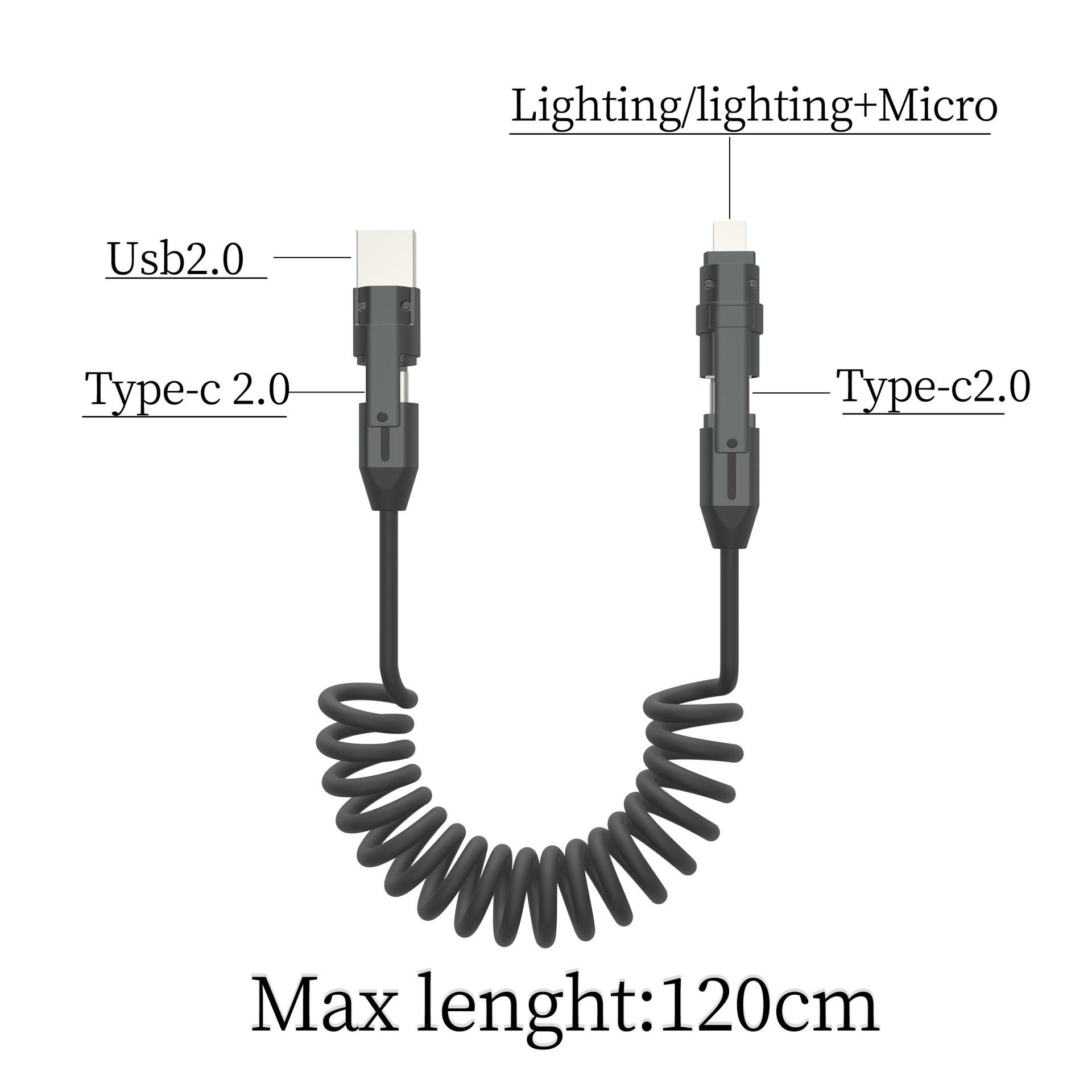 240W Super Fast Charging 2024 Six-in-One Universal Retractable Data Cable Type-C to Type-C 240W оранжевый