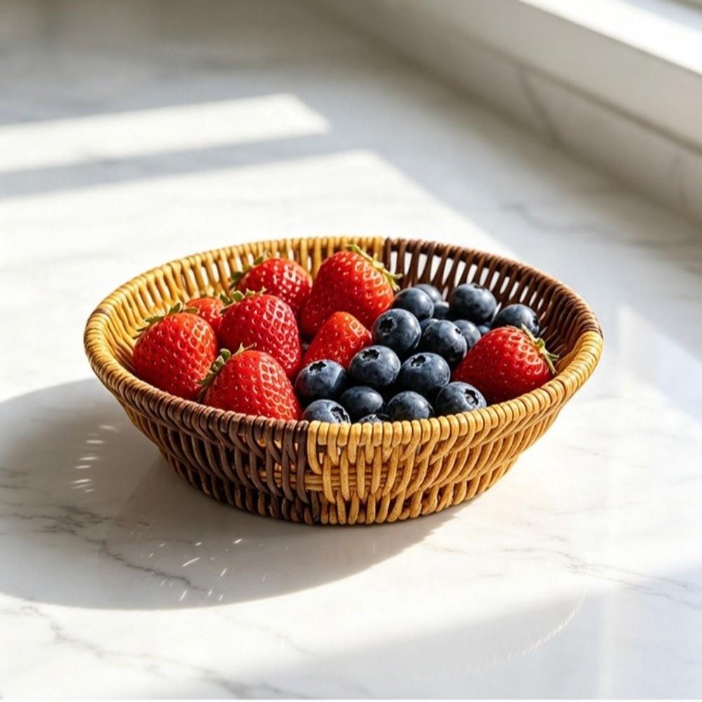 Handwoven Rattan Basket Multi-purpose Storage Tray New Wicker Basket  For Kitchen Organizer