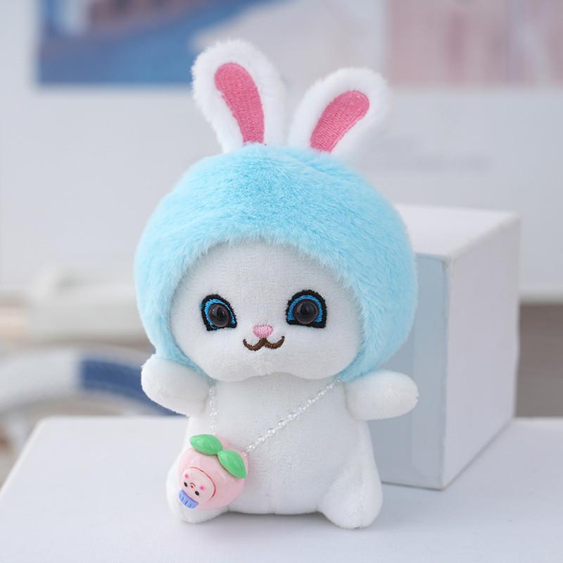 Rabbit Soft Fluffy Doll With Fruit Hat Keychain For Girls Cute Animal Stuffed