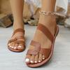 Women's Plus Size Flat Sandals Summer New Round Toe Solid One-Strap Buckle Shoes