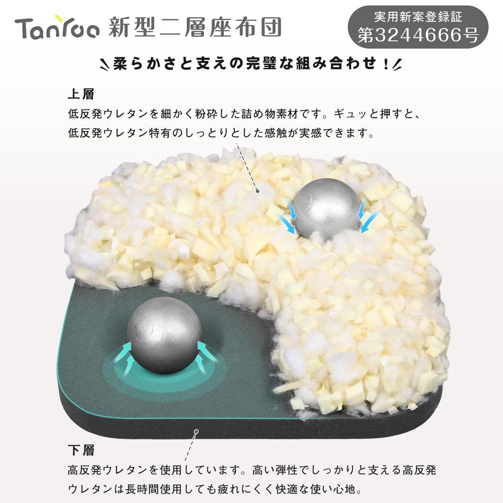 TanYoo Zabuton Stuhl Dickes Memory-Schaumstoff Hoher Doppelschichtiger Stuhl Memory-Schaumstoffstuhl Boden Hohe Rückfederung Hufeisenförmiges Zabuton mit Schnur Kissen,