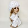 Winter Warm Rabbit Fur Hat Scarf Set Natural Fur Knitted Shawl High Elastic Women Beanie