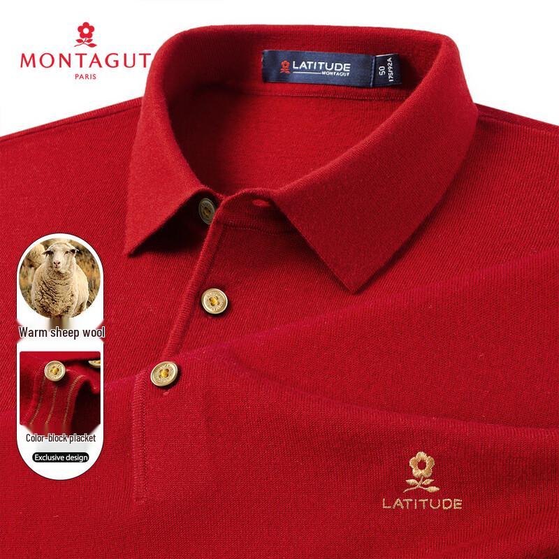 MONTAGUT Men s 32% Merino Wool Turn-down Collar Long Sleeve Sweater 50