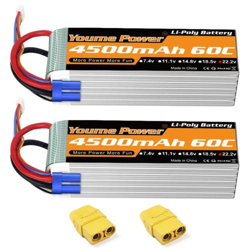Youme 6S Lipo Battery, 22.2V 4500mAh Lipo Battery 60C with EC5 and XT90 Plugs, X-Class Drone Racing 70MM 8MM 90MM EDF RC Quadcopter Airplane Helicopte