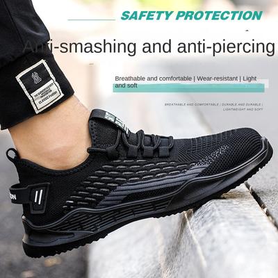 Labor Insurance Shoes Men's Anti-smashing and Anti-piercing Fly-woven Breathable Lightweight Solid Bottom Safety Shoes