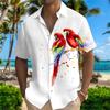 Neues Sommer Papagei 3D Gedrucktes Top Herren Hawaii Strandhemd Outdoor Party Herren Atmungsaktiv Kurzarm Street Socialwear