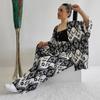 Temu 2024 Summer Women's Loose Plus Size Printed Set: Mid-Sleeve Shirt & Wide-Leg Pants