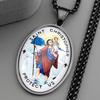 Saint Christopher Protect Us Glass Medal Pendant Necklace for Women Men Stainless Steel Gold Color Catholic Traveler Jewelry