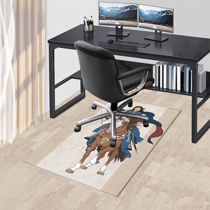 

Knightly Warrior Horseback Polyester Office Carpet Chair Mats, Home Decor Dormitory Floor Protector with Anti-Skid Backing, Large Area Cover 60cm by 90cm