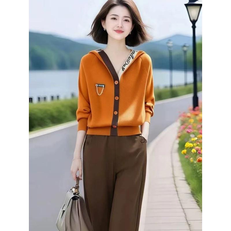 Korean Style Women's Elegant Hooded Knit Cardigan for Spring & Autumn