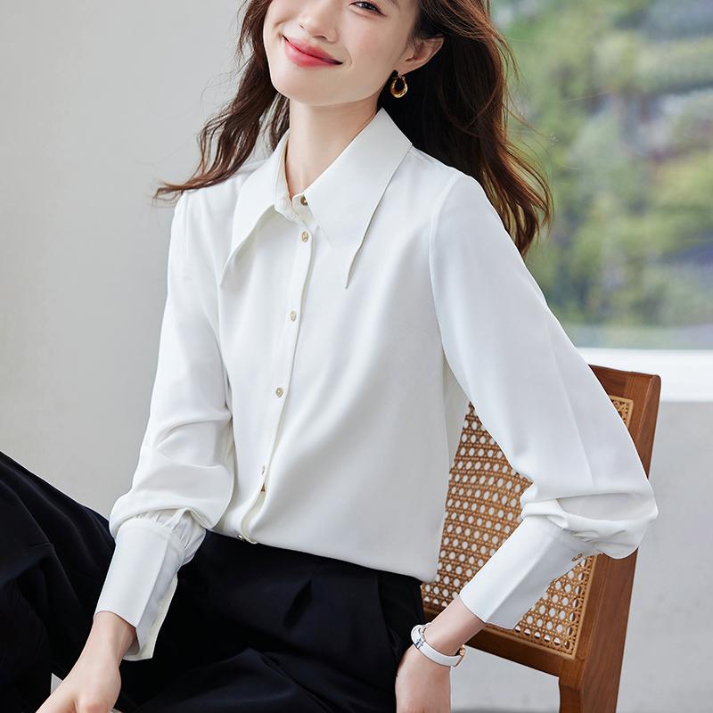 Women Blouses Shirts 2025 Spring Long Sleeve Women Blouse Shirt Office Lady Turn Down Collar Black White Blouse Shirt Women Tops J921