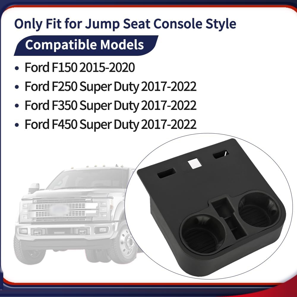 Center Console Floor Cup Holder Tray HC3Z-2813562-AB Compatible with Ford F150 2015-2020 / F250 F350 F450 Super Duty 2017-2022 Jump Seat Extra Cup
