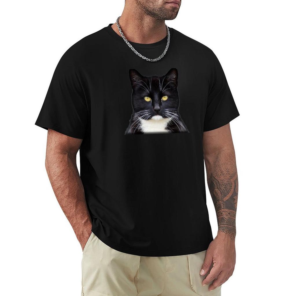 Tuxedo Black White Kitty Cat Golden Eyes TShirt Basic Tee Shirt for Everyday Outfit